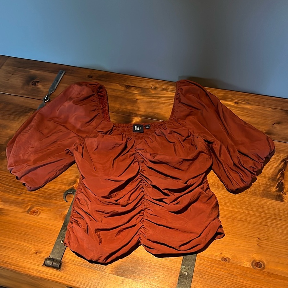 Rust Ruched Puff sleeves